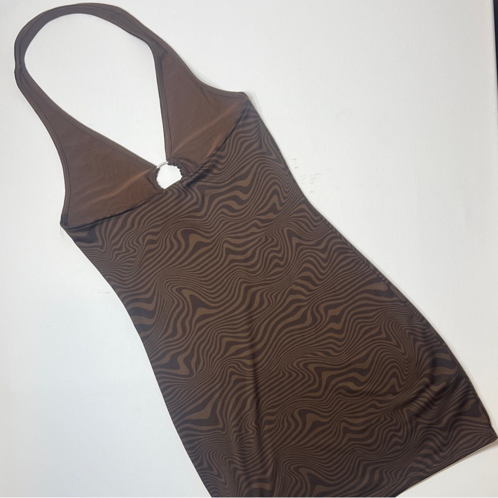 Divided Brown Swirl Halter Mini Dress - Picture 4 of 4